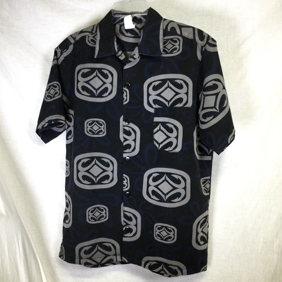 Maui Built Men's short sleeve Hawaiian/Aloha Black Gray blue geometric Shirt SzM